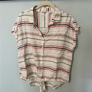 Weatherproof White Striped Button-Front Tie-Hem Shirt